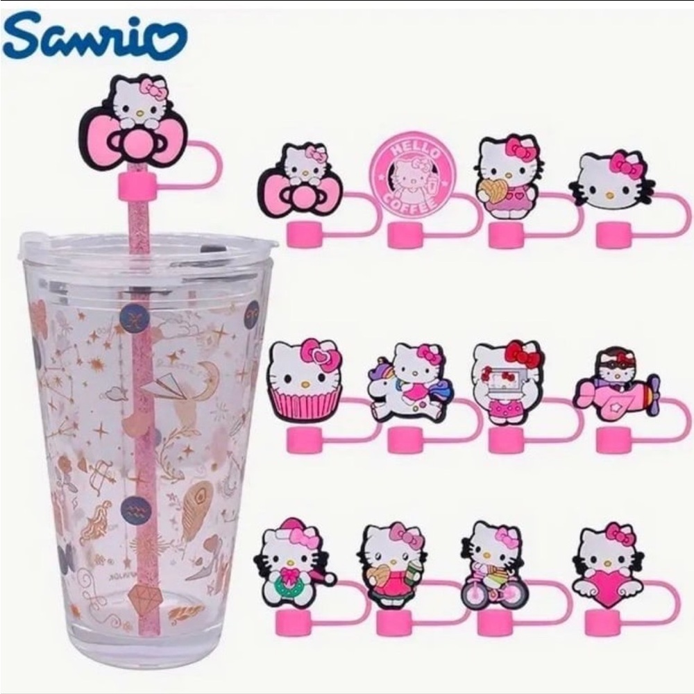 Hello Kitty Pink Straw Toppers (12pc)